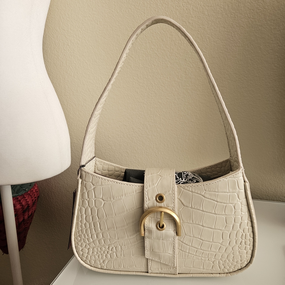 Vince Camuto Cream Croc-Embossed Shoulder Bag